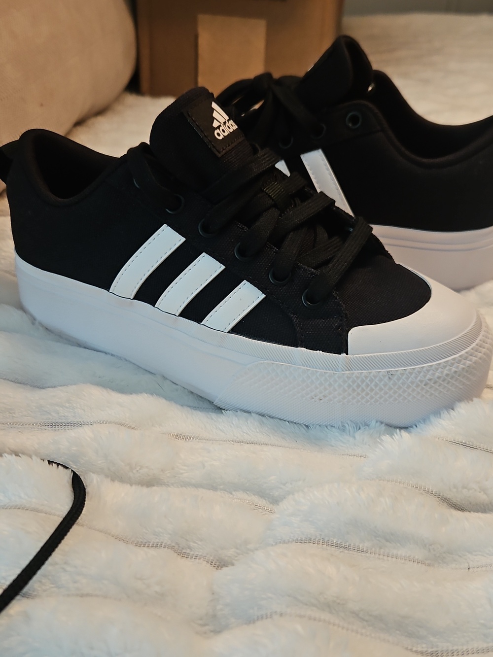NEW Adidas Bravada 2.0 Platform sneakers in black and white.